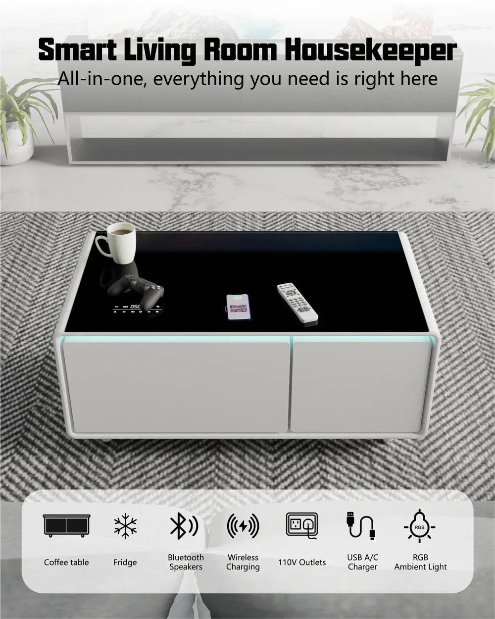 Viorix LX80 Pro Smart Coffee Table with Fridge